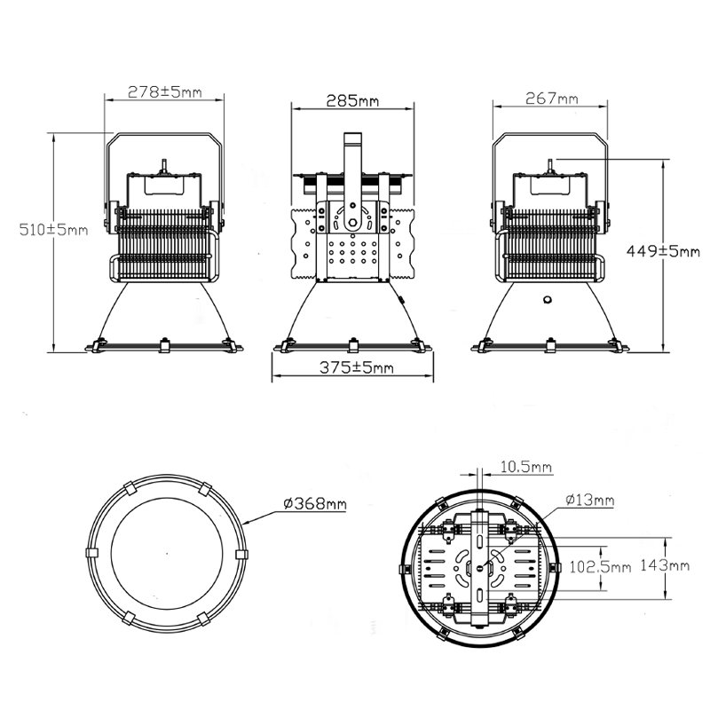 MFL-A150 flood light dimensions
