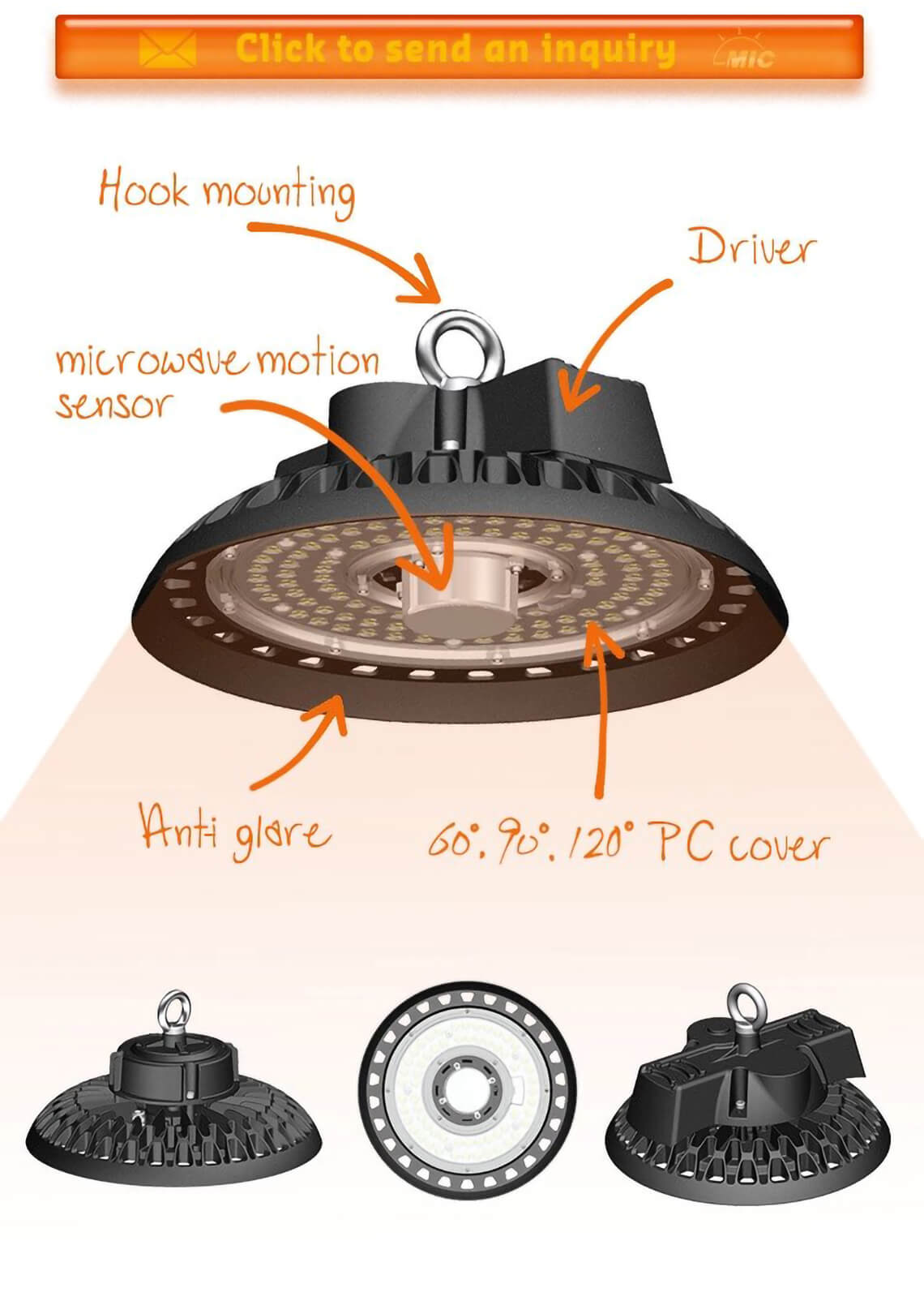 130 lm/w 200w UFO LED 