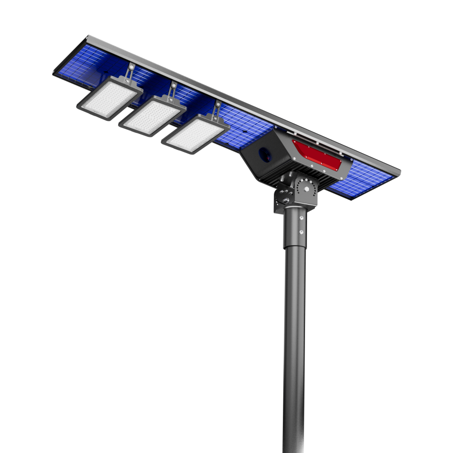 Double-sided solar panel LED street light