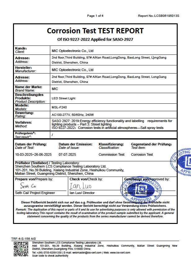 LCSB06195013S-Corrosion Test TEST REPORT-salt fog